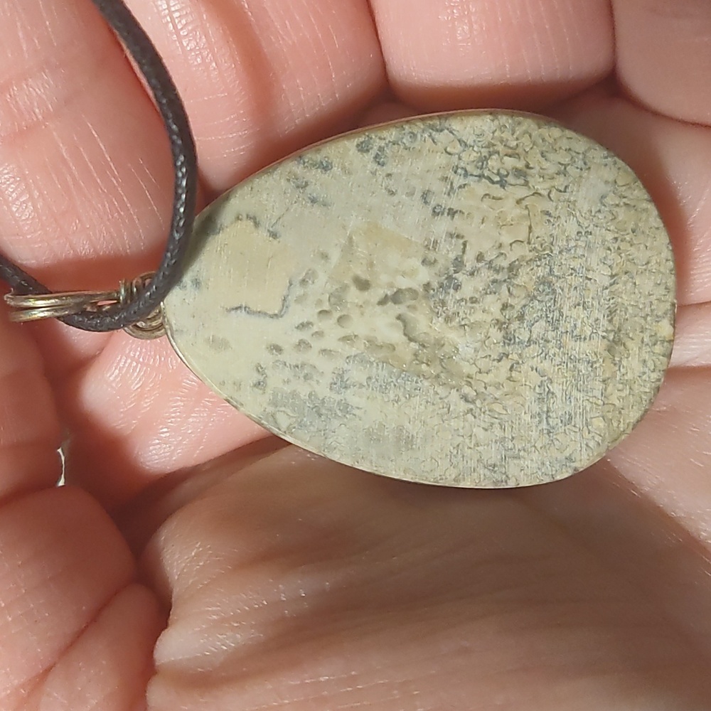 Wax black cord necklace, jasper ,silver wire,10 1/2 - Picture 5 of 5